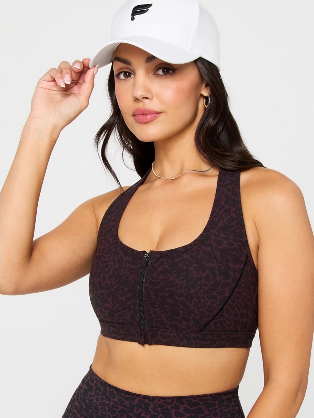 Fabletics Essential Front Zip Medium Impact Sports Bra Lisa Leo Leopard Small
